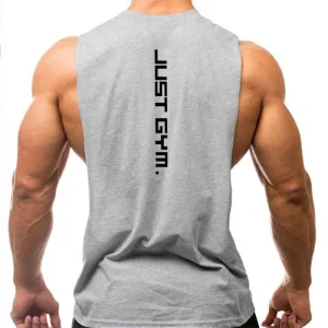 Gym Clothing Men Sides Cut Off T-shirts Dropped Armholes Tank Tops Workout Fitness Sleeveless Vest Outdoor Jogging Undershirt - Thumbnail Image 4