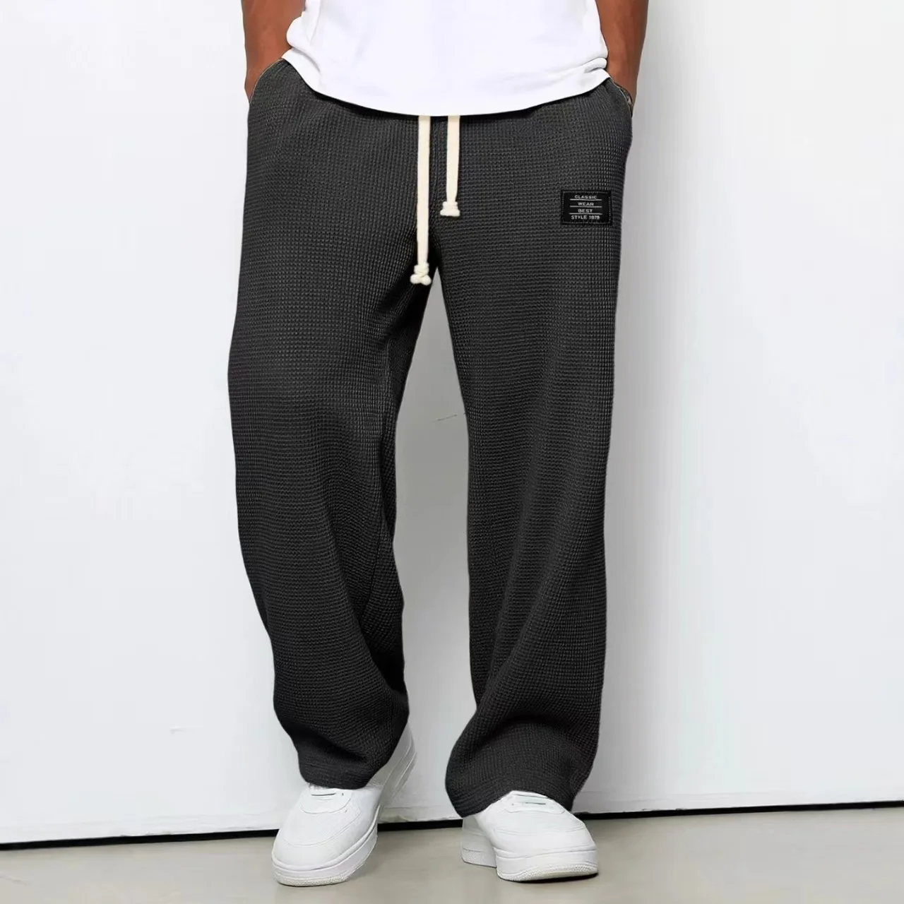 Men's Retro Waffle Solid Sweatpants - Image 4