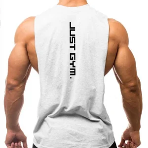 Gym Clothing Men Sides Cut Off T-shirts Dropped Armholes Tank Tops Workout Fitness Sleeveless Vest Outdoor Jogging Undershirt - Thumbnail Image 3