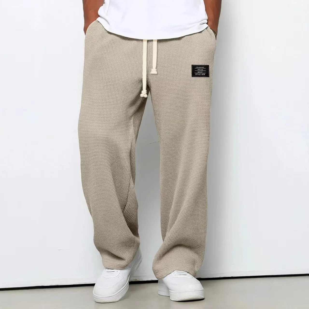 Men's Retro Waffle Solid Sweatpants - Image 7