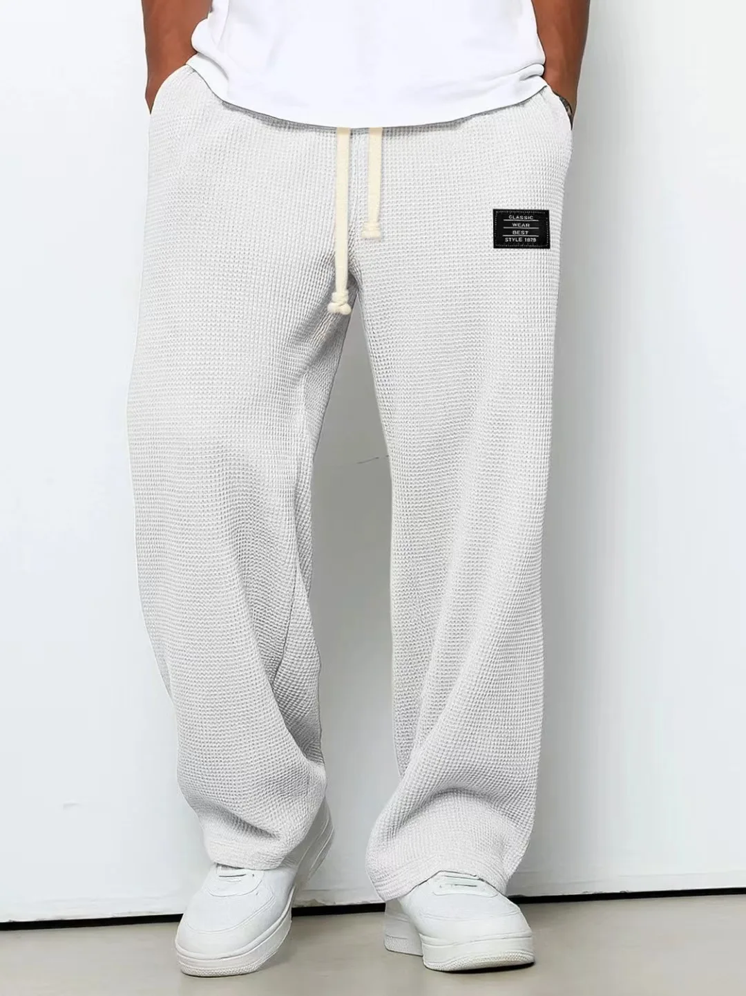Men's Retro Waffle Solid Sweatpants - Image 2