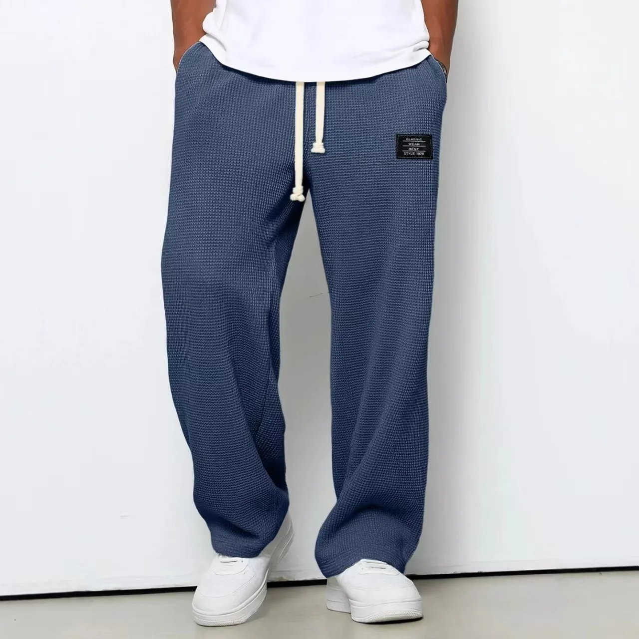 Men's Retro Waffle Solid Sweatpants - Image 3