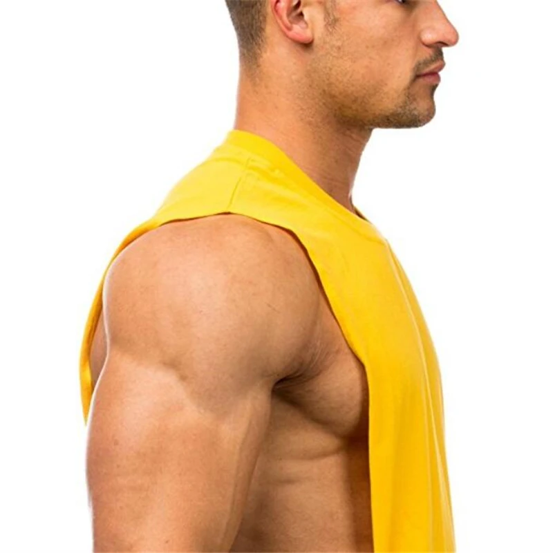 Gym Clothing Men Sides Cut Off T-shirts Dropped Armholes Tank Tops Workout Fitness Sleeveless Vest Outdoor Jogging Undershirt - Image 2